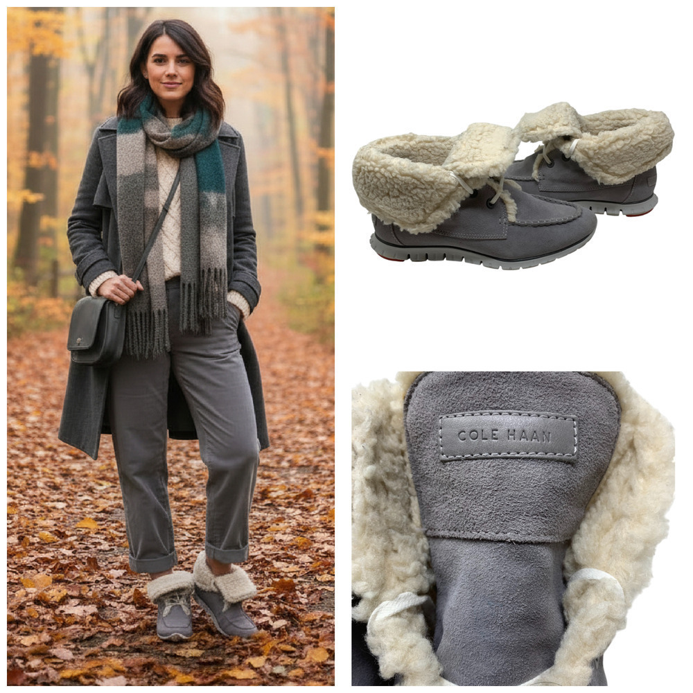 Cole Haan Zerogrand Shearling Lined Gray Suede Chukka Boots Women's Sz 7 W00798